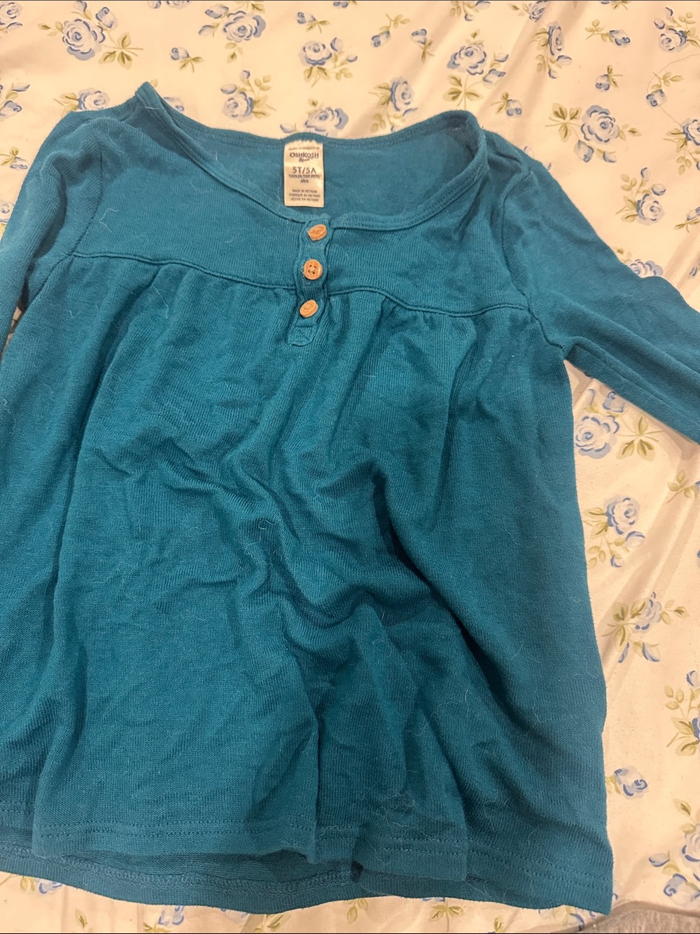 OshKosh B'gosh Teal Blue Henley Top with Wooden Buttons